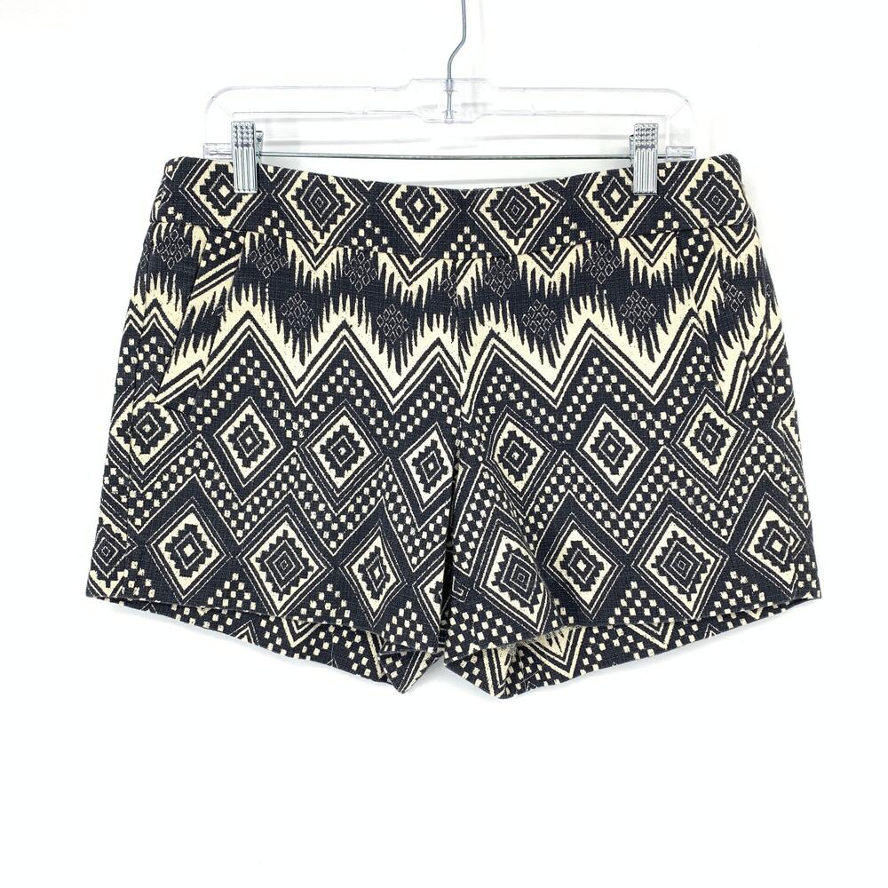 J. CREW Shorts Women's Size 10 Zigzag Diamond Ikat Cream Black
